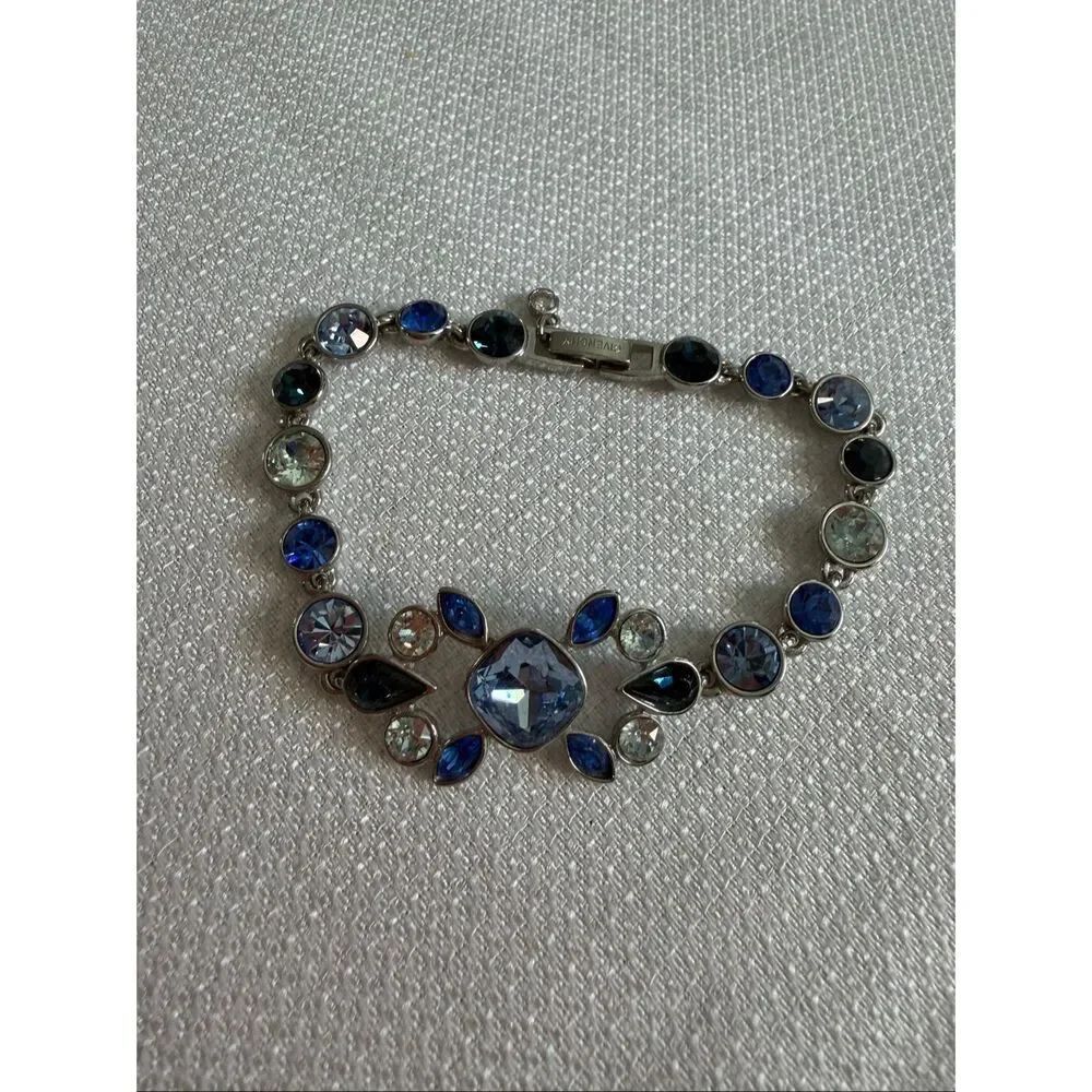 Givenchy Blue Swarovski Crystal Silver Rhodium Floral Bracelet Signed